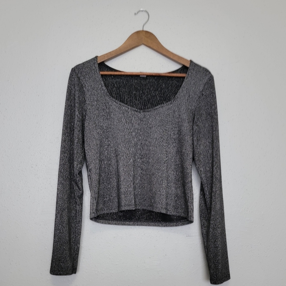 Old Navy Metallic Ribbed Knit Long Sleeve Blouse